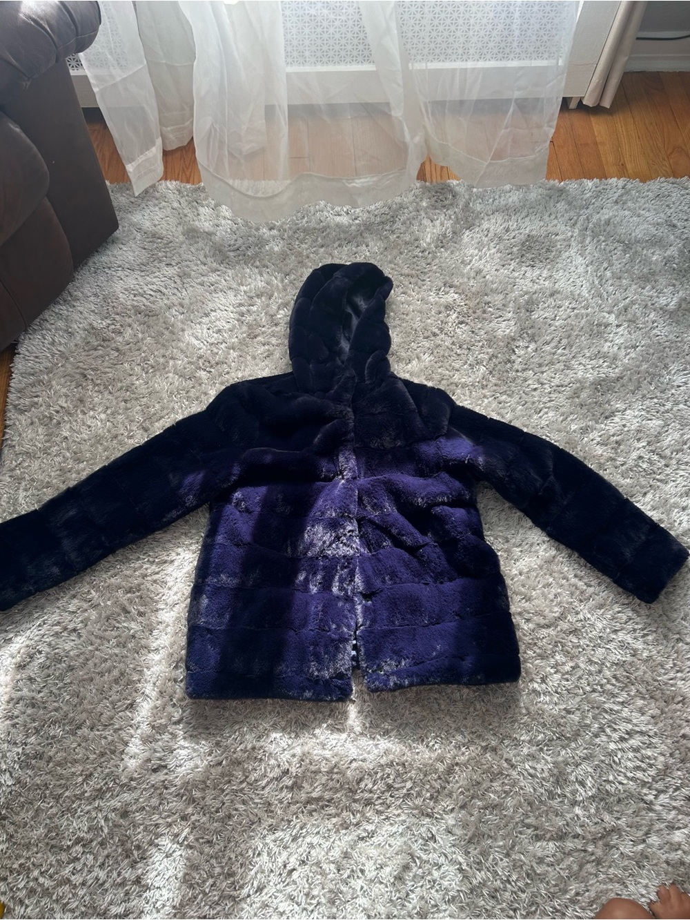 Christian Siriano Deep Purple Faux-Fur Hooded Puffer Jacket